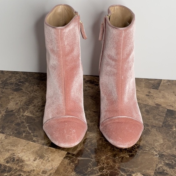 Polly Plume Pink Velvet Block Heel Boots - Picture 2 of 10